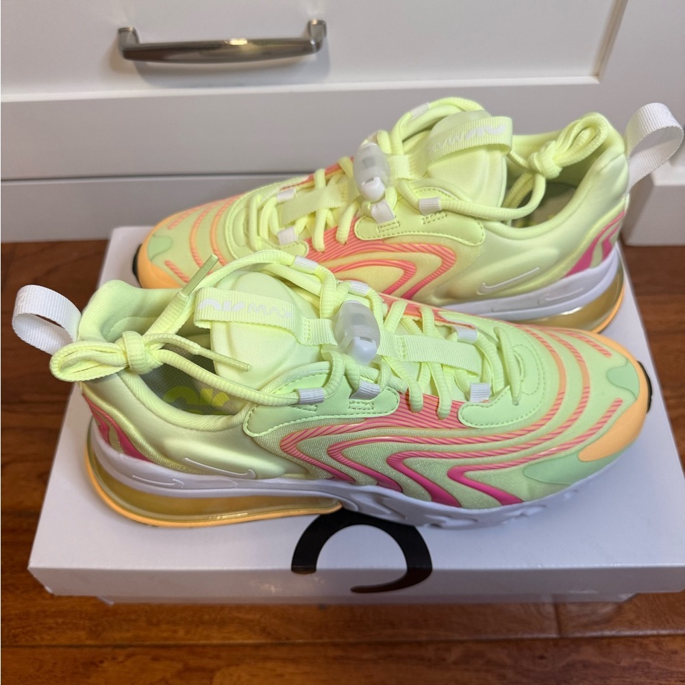 Nike Air Max 270 React Women's Neon Yellow and Pink Sneakers